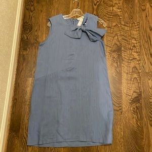 Neiman Marcus blue linen tie neck dress size small